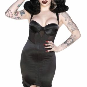 Killstar "Tease" Black Satin Mini Dress